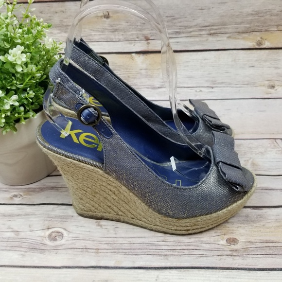 KENSIE GIRL Blue Golden Bow Canvas Espadrilles 7B - Picture 4 of 8